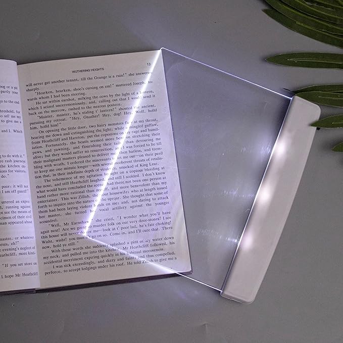 Flat Book Light for Bedtime Reading, Eye Care LED Bookmark Light - Full Page Illuminator (White)